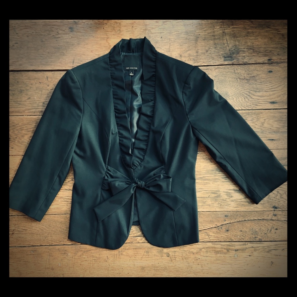 The Limited Black Blazer Ruffle Trim & tie bow